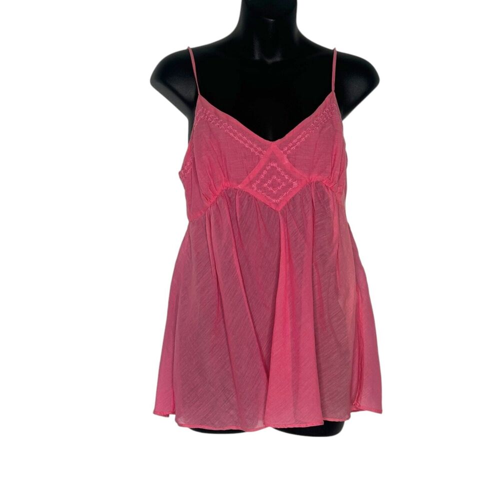 JOIE Womens Size XS Pink Tank Top Boho Beach Casual‎ Embroidered Adjustable SILK